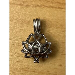 Lotus Flower Cremation Urn Cage Pendant Silver Tone Memorial Keepsake Locket